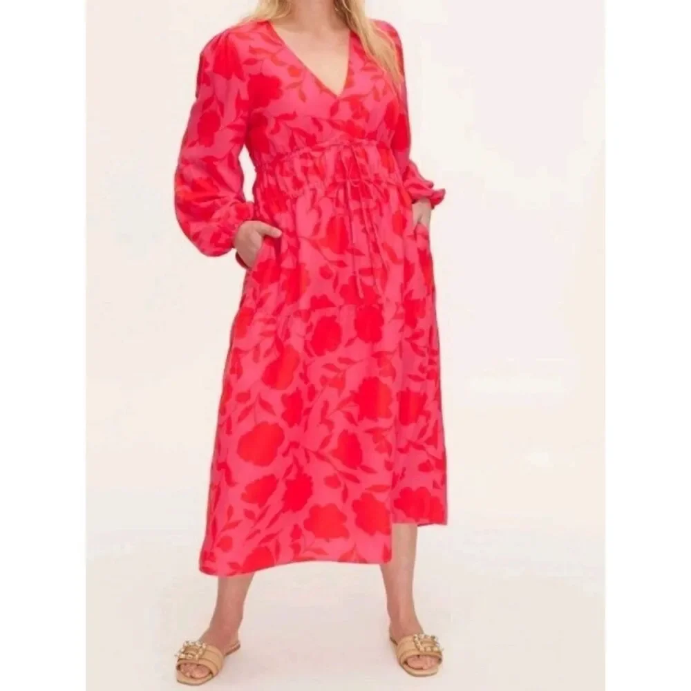 Kate Spade Classic Rose Linen V-Neck Dress Size XXS